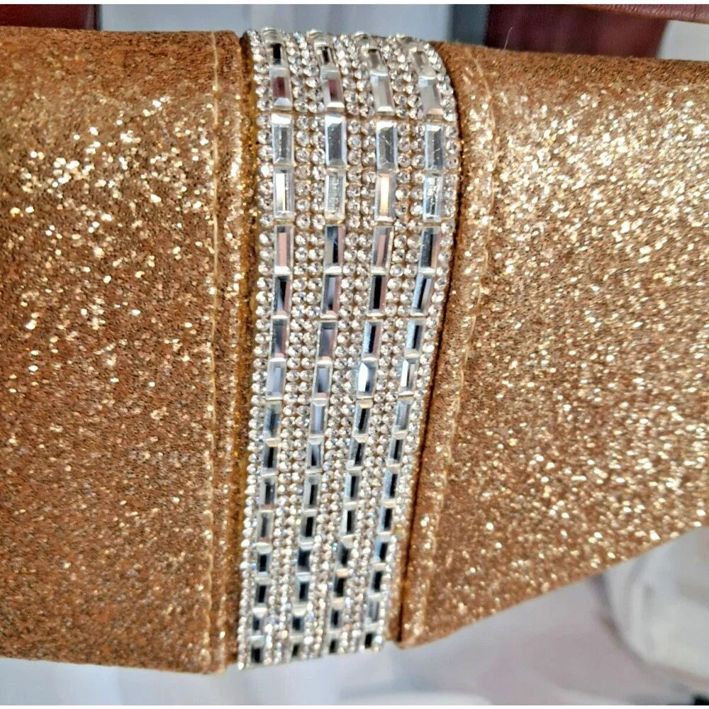 NWT Sasha New York Gold Glitter Silver Rhinestone Envelope Clutch Evening Purse - Picture 5 of 13